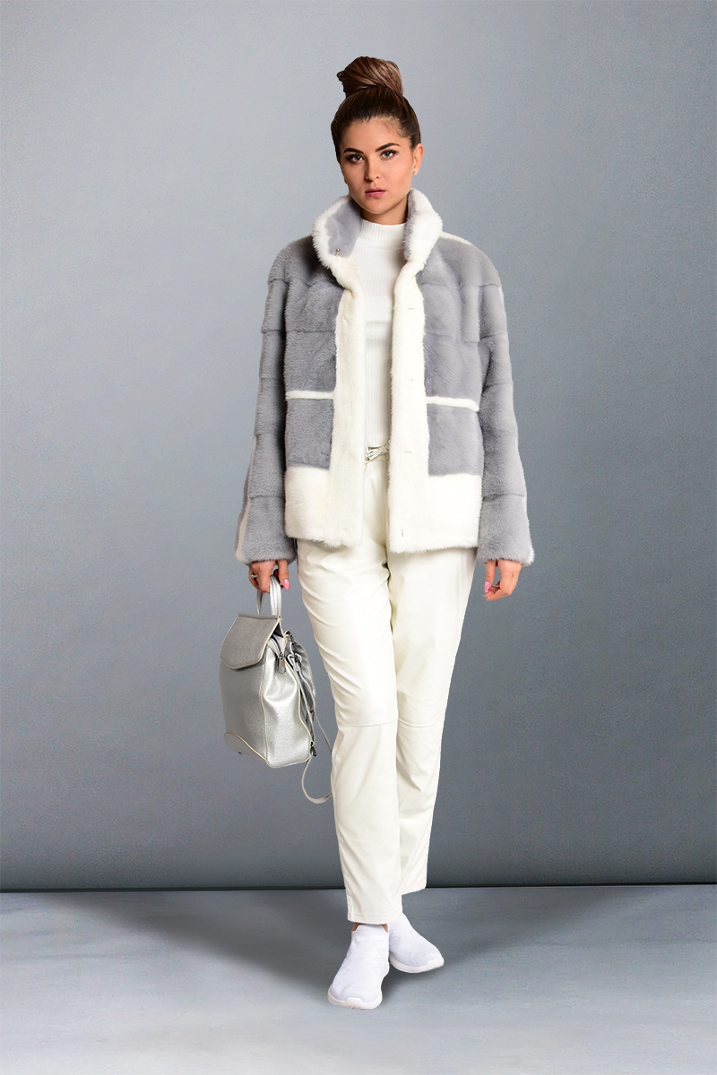Шуба из норки короткая  ШК-269 с цвет Серый фото